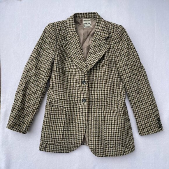 Vintage Brown Tan Houndstooth Creole Paris Blazer Jacket Coat Size M Fall Autumn - Picture 1 of 6
